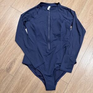 Sea level swim women’s Navy Swim one piece swimsuit with long sleeves and zipper